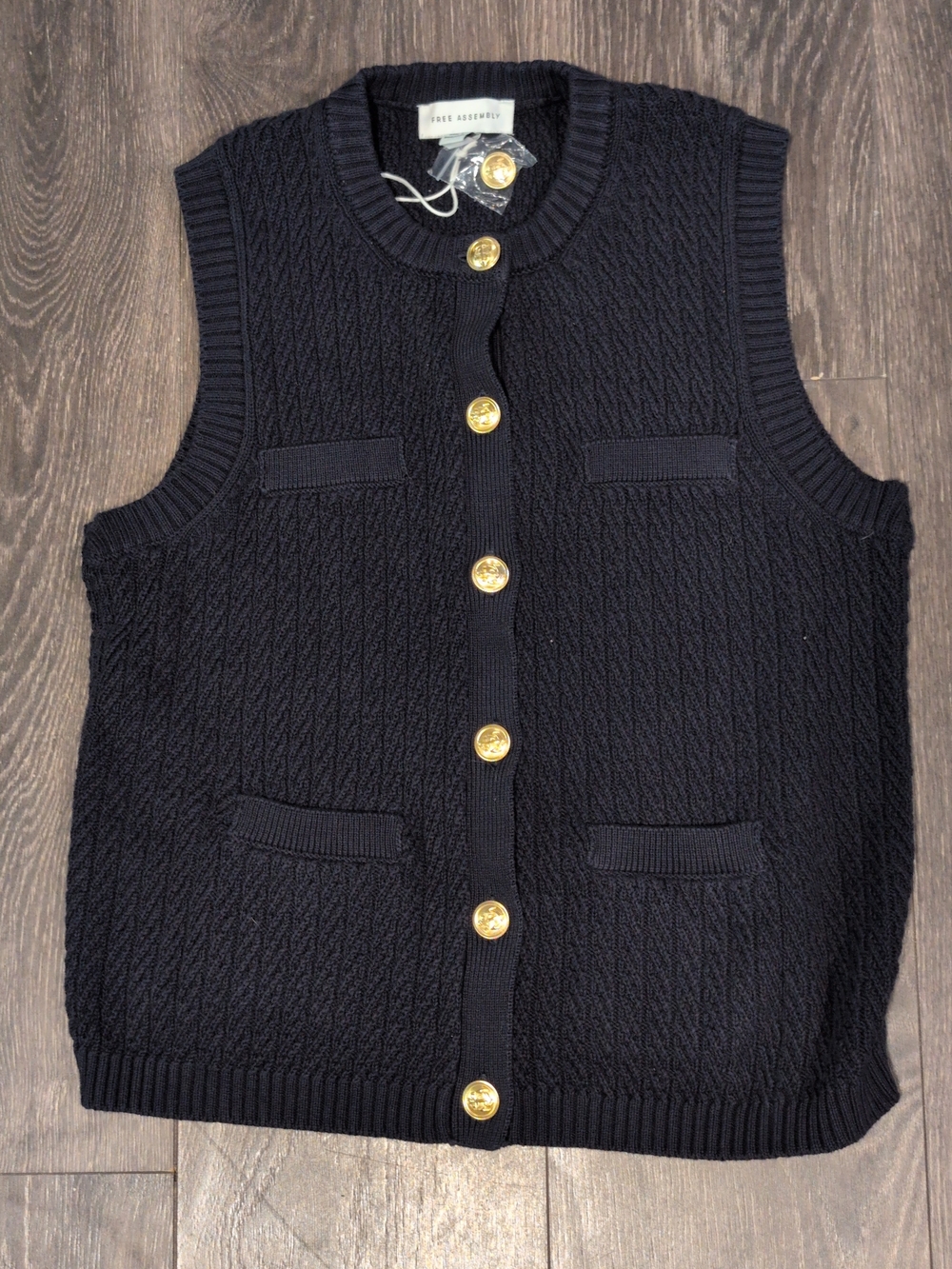 Frye Women’s Sleeveless Button-Front Cable Knit Vest Navy Sz M (8-10) NWT